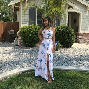 LIGHT PEACH PRINT TWO-PIECE MAXI DRESS